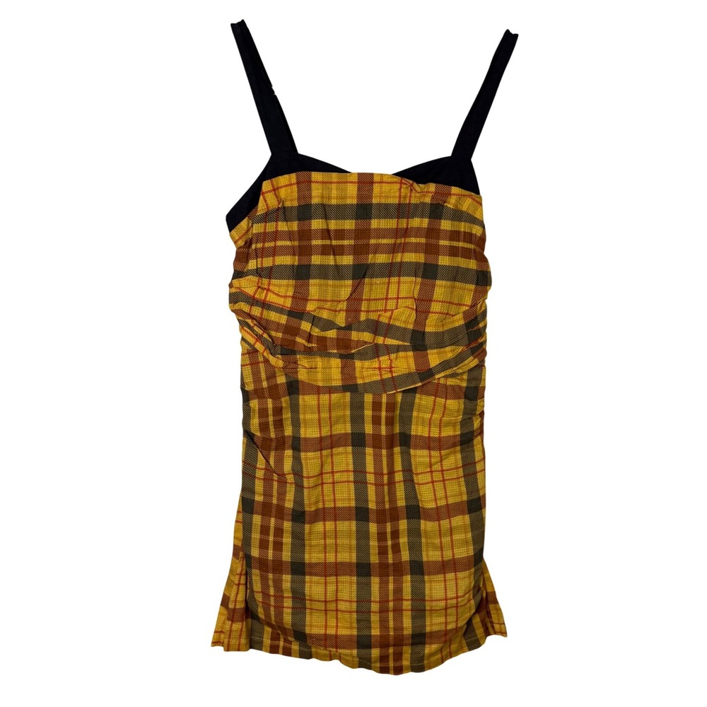 Let Me Be Yellow Plaid Corset Ruched Mini Dress XS Sweetheart Neck - Picture 5 of 7